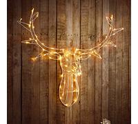 Sentik 85cm Light Up Reindeer Stag Head Metal Framed Deer Stags Head Christmas Xmas Wall Decoration Plug in with 80 LED's for Indoor Outdoor (Warm White)