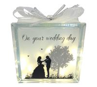 Sentiment Light up LED Glass Block 19 x 19 cm - Wedding Day