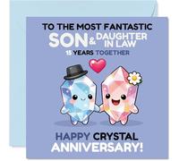 Sentimental 15th Anniversary Card for Son & Daughter in Law - Celebrating 15 Years in Style - Adorable Crystal Characters Share the Love - 145mm Square, Envelope Included