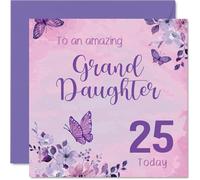 Sentimental 25th Birthday Card for Granddaughter - Brimming with Birthday Cheer - Butterflies and Flowers in Lively Pinks and Purples - 145mm Square, Envelope Included