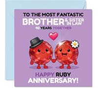 Sentimental 40th Anniversary Card for Brother & Sister in Law - Celebrating 40 Years of Love - Adorable Ruby Gem Duo, Cheerful Cartoon Style - 145mm Square, Envelope Included