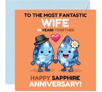 Sentimental 45th Anniversary Card for Wife - Celebrating 45 Brilliant Years - Cartoon Gem Couple on a Joyful Sapphire Motif - 145mm Square, Envelope Included