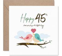 Sentimental 45th Anniversary Card - Sweet Little Lovebirds on a Branch - Soft Pinks and Blues Create a Charming 45th Anniversary Scene - 145mm Square, Envelope Included