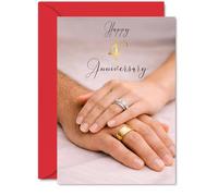 Sentimental 4th Anniversary Card - Cherished Moments Together - Two Hands with Wedding Rings in Red, Gold and Silver - 5X7 Inch, Envelope Included