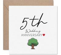 Sentimental 5th Anniversary Card - Celebrating Five Years Together - Elegant Tree and Heart Design in Natural Tones - 145mm Square, Envelope Included