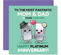 Sentimental 70th Anniversary Card for Mum & Dad - Cheers to 70 Years - Playful Cartoon Couple Celebrating Platinum Anniversary - 145mm Square, Envelope Included