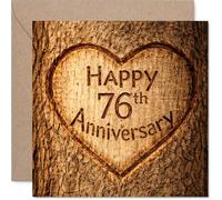 Sentimental 76th Anniversary Card - Rustic Heart Charm - Wood-effect Design with Carved Heart Motif - Warm Wishes for a Special Milestone - 145mm Square, Envelope Included