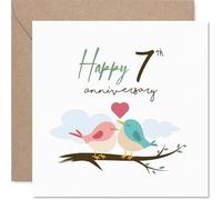 Sentimental 7th Anniversary Card, Two Lovebirds on a Branch