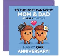 Sentimental 80th Anniversary Card for Mum & Dad - Celebrating 80 Years of Love - Cute Acorn Couple on Blue and Purple - 145mm Square, Envelope Included