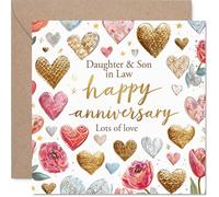 Sentimental Anniversary Card for Daughter & Son in Law - Warm Wishes and Vibrant Hearts - 145mm Square, Envelope Included