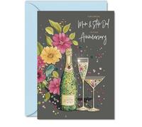 Sentimental Anniversary Card for Mum & Step Dad - Celebrate Togetherness - Champagne Pop and Vibrant Flowers Bring the Festivities - 5X7 Inch, Envelope Included