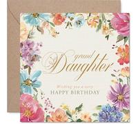 Sentimental Birthday Card for Granddaughter - Sending Birthday Hugs - Pastel Floral Design for a Special Granddaughter - 145mm Square, Envelope Included
