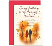 Sentimental Birthday Card for Husband, 'Happy Birthday To My Amazing Husband' Gift, Heartfelt Message, Romantic Greeting, for Brother Son Nephew Dad, Blank Inside with Envelope