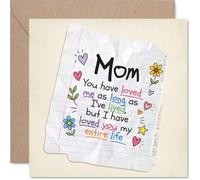 Sentimental Birthday Card for Mom - Heartfelt Words for Mum - Crumpled Notebook Style with Colourful Doodled Hearts and Flowers, Mother's Day - 145mm Square, Envelope Included