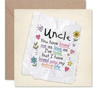 Sentimental Birthday Card for Uncle - A Heartfelt Note of Love - Notebook Paper with Colourful Doodle Hearts and Flowers, Father's Day - 145mm Square, Envelope Included