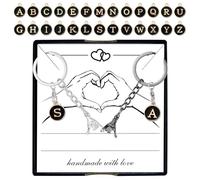 Sentimental Matching Keychains for Him Her Couples - Pinky Promise Holding Hands Design with A-Z Personalized Initial Charms - Romantic Keyring Gift for Boyfriend Girlfriend Wife Husband Bestie
