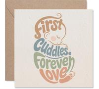 Sentimental New Baby Card - Warm Retro Vibes - Sleeping Baby Motif in Soft Pastels with Nostalgic Typography - 145mm Square, Envelope Included