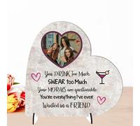 Sentimental Personalised Best Friend Freestanding Heart Plaques for Birthdays, Humorous Custom Friendship Plaque For Besties, Colleagues (Too Much, MDF Wood - Small - 85mm x 80mm)