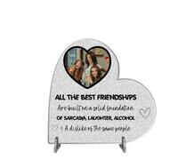 Sentimental Personalised Best Friend Freestanding Heart Plaques for Birthdays, Humorous Custom Friendship Plaque For Besties, Colleagues (Friendships Built On, Acrylic - Small - 85mm x 80mm)