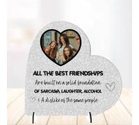 Sentimental Personalised Best Friend Freestanding Heart Plaques for Birthdays, Humorous Custom Friendship Plaque For Besties, Colleagues (Friendships Built On, MDF Wood - Small - 85mm x 80mm)