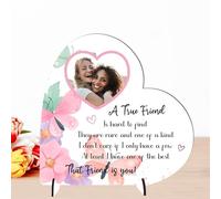 Sentimental Personalised Best Friend Freestanding Heart Plaques for Birthdays, Humorous Custom Friendship Plaque For Besties, Colleagues (True Friend, MDF Wood - Small - 85mm x 80mm)