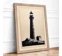Sentinel by the Shore Coastal Framed Wall Art Print A4 (29.7×21cm) Oak, Wall Decor for Living Room, Bedroom, Office & Home, Ready to Hang, Art Gift