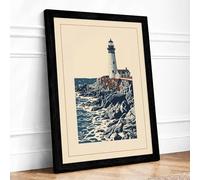 Sentinel on the Rocks Coastal Framed Wall Art Print A1 (84.1×59.4cm) Black, Wall Decor for Living Room, Bedroom, Office & Home, Ready to Hang, Art Gift