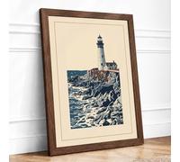 Sentinel on the Rocks Coastal Framed Wall Art Print A1 (84.1×59.4cm) Walnut, Wall Decor for Living Room, Bedroom, Office & Home, Ready to Hang, Art Gift