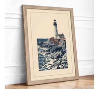 Sentinel on the Rocks Coastal Framed Wall Art Print A4 Oak Frame