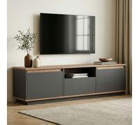 sentinel wooden tv stand with 3 doors in anthracite and atlantic pine