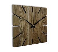 SENTOP Wall Clock MAS008 Made of Real Oak Wood, Large Wooden Wall Clock, Modern Wall Clock Made of Real Oak, Hanging Decoration, Square (Colour Oak - Brown Earth, 40 x 40 x 2 cm)