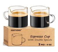 SENTVEND Espresso Cups Set of 2, 4 Oz Espresso Shot Glass with Handle Double Spout Cups Clear Glass Milk Cup Coffee Accessories Great for Making Coffee Desserts Salad Dressing
