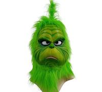 Senua The Grinch Mask Costume with Green Furry Fur For Christmas Cosplay Party Latex Props Green Monster Mask, Garden Yard Party Cute Props Green