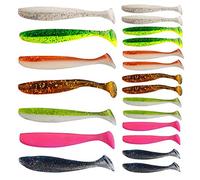 Senven Fishing Hook, 21Pcs Silicone Bait, Soft Artificial Worm, T Tail, 10 × 70mm, 2g, Green