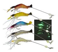 Senven Fishing Lure, Artificial Shrimp Bait - 5 Pcs, 97 mm, Soft with Hook, Fishing Lures for Outdoor Fishing, Luminous Bionic Shrimp - Yellow, Blue, Red, White, Random color