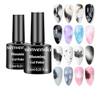 Senvenski Blooming Gel Nail Polish Kit - Watercolor Marble Ink Black White Spreading Magic Blossom Effect Floral Flower Painting Nail Art Set | Manicure Gift Kit for Women Salon Home Use (YR2-002)