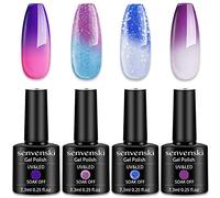 Senvenski Colour Changing Gel Nail Polish Kit, UV/LED Thermal Temperature Nail Art Set with Purple Lavender Blue White Peach Rose Glitter Colours | Manicure Gift Kit for Women, Salon Home Use (WB020)