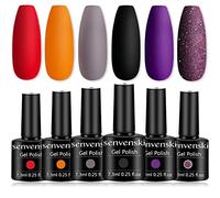 Senvenski Halloween Gel Nail Polish Kit - UV/LED Nail Art Set with Grey Black Purple Wine Red Maroon Orange Coral Lavender Glitter Colours | Manicure Gift Kit for Women, Salon Home Use(CS6-032)