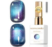 Senvenski Jelly Glass Cat Eye Gel Nail Polish with Magnet 15ML Magnetic 3D Galaxy Holographic Glitter Translucent Sheer Color Gel Polish Salon Home DIY (Aurora Blue, MY1-037)