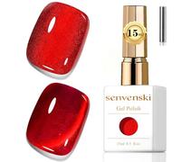 Senvenski Jelly Glass Cat Eye Gel Nail Polish with Magnet 15ML Magnetic 3D Galaxy Holographic Glitter Translucent Sheer Color Gel Polish Salon Home DIY (Ruby Red, 0.5fl oz)