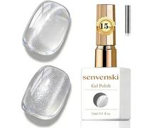 Senvenski Jelly Glass Cat Eye Gel Nail Polish with Magnet 15ML Magnetic 3D Galaxy Holographic Glitter Translucent Sheer Color Gel Polish Salon Home DIY (White Glitter, MY1-033)
