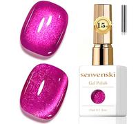 Senvenski Jelly Glass Cat Eye Gel Nail Polish with Magnet 15ML Magnetic 3D Galaxy Holographic Glitter Translucent Sheer Color Gel Polish Salon Home DIY (Dragon Fruit, MY1-028)