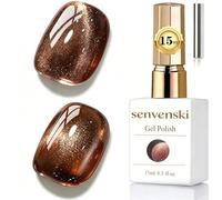 Senvenski Jelly Glass Cat Eye Gel Nail Polish with Magnet 15ML Magnetic 3D Galaxy Holographic Glitter Translucent Sheer Color Gel Polish Salon Home DIY (Diamond Brown, MY1-077)