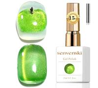 Senvenski Jelly Glass Cat Eye Gel Nail Polish with Magnet 15ML Magnetic 3D Galaxy Holographic Glitter Translucent Sheer Color Gel Polish Salon Home DIY (Green Apple, MY1-030)