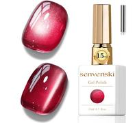 Senvenski Jelly Glass Cat Eye Gel Nail Polish with Magnet 15ML Magnetic 3D Galaxy Holographic Glitter Translucent Sheer Color Gel Polish Salon Home DIY (Red, 0.5fl oz)