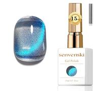 Senvenski Jelly Glass Cat Eye Gel Nail Polish with Magnet 15ML Magnetic 3D Galaxy Holographic Glitter Translucent Sheer Color Gel Polish Salon Home DIY (Azure Coast, MY1-044)