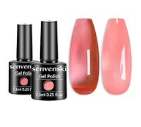 Senvenski Jelly Pink Gel Nail Polish Kit - Nude Pink Translucent Colors with Milky Sheer Finish | Vegan UV/LED Nail Art Kit Gift for Women Manicure Salon DIY(CS2-014)