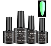 Senvenski Matte Gel Top Coat, Glossy Shine Top and Base Coat, Glow in the dark Gel Top Coat, Clear Gel Nail Polish No Wipe Art Set UV LED for Home Salon Use (TB006)