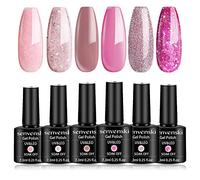 Senvenski Nude Pink Gel Nail Polish Kit - UV/LED Soak Off Nail Art Set with Light Pearl Rose Blush Nude Pink Glitter Colors | Manicure Gift Kit for Women, Professional Salon Home Use(CS6-001)
