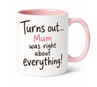 Senxi Funny Mum Mug, Turns Out She was Right About Everything, 11 oz Pink Ceramic Coffee Cup, Birthday, Mother’s Day and Christmas Gift from Daughter or Son